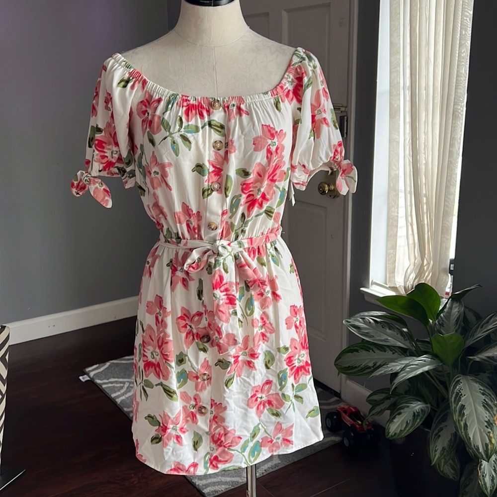 Society + Stitch Floral Print Off Shoulder Dress